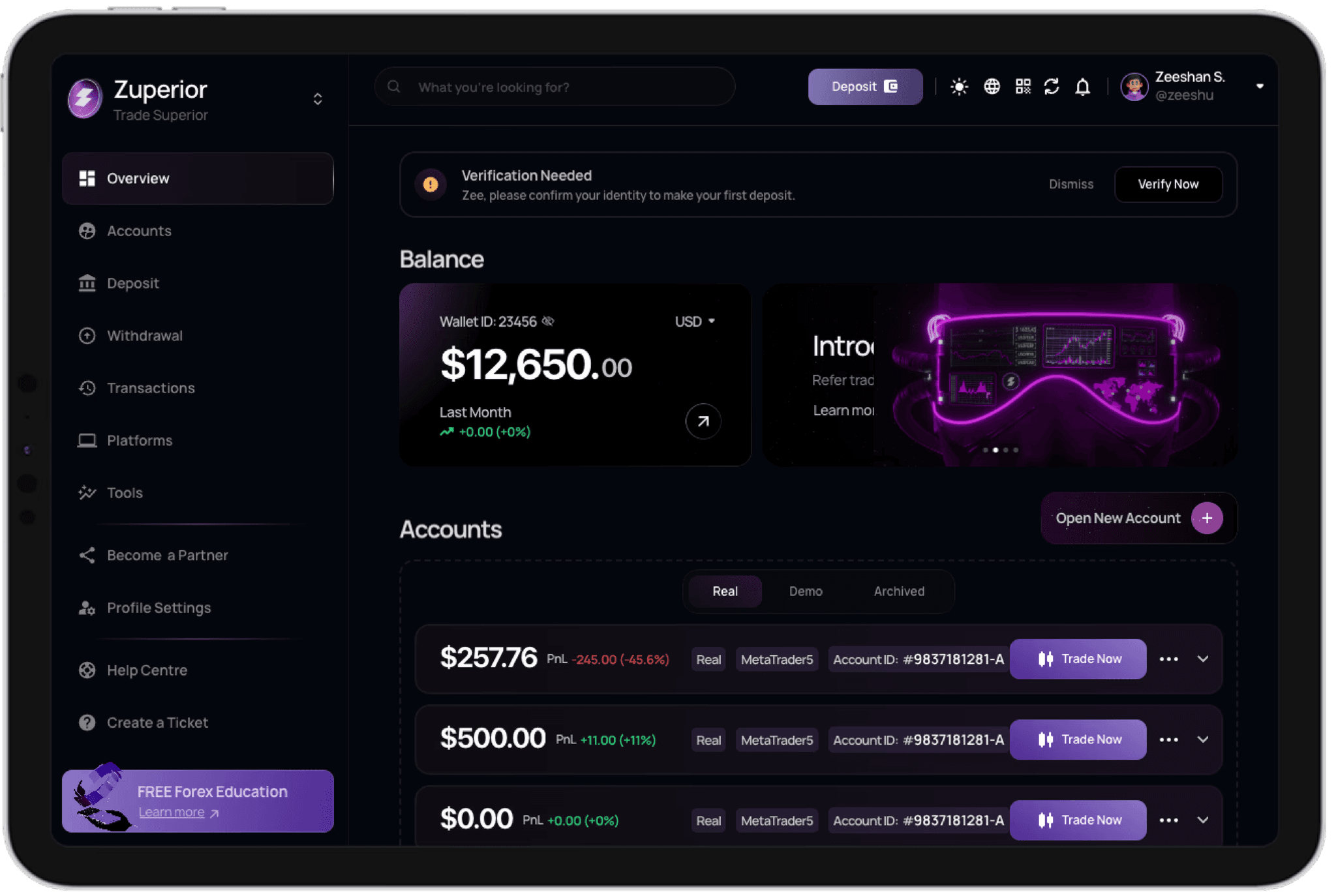 Zuperior Terminal Dashboard