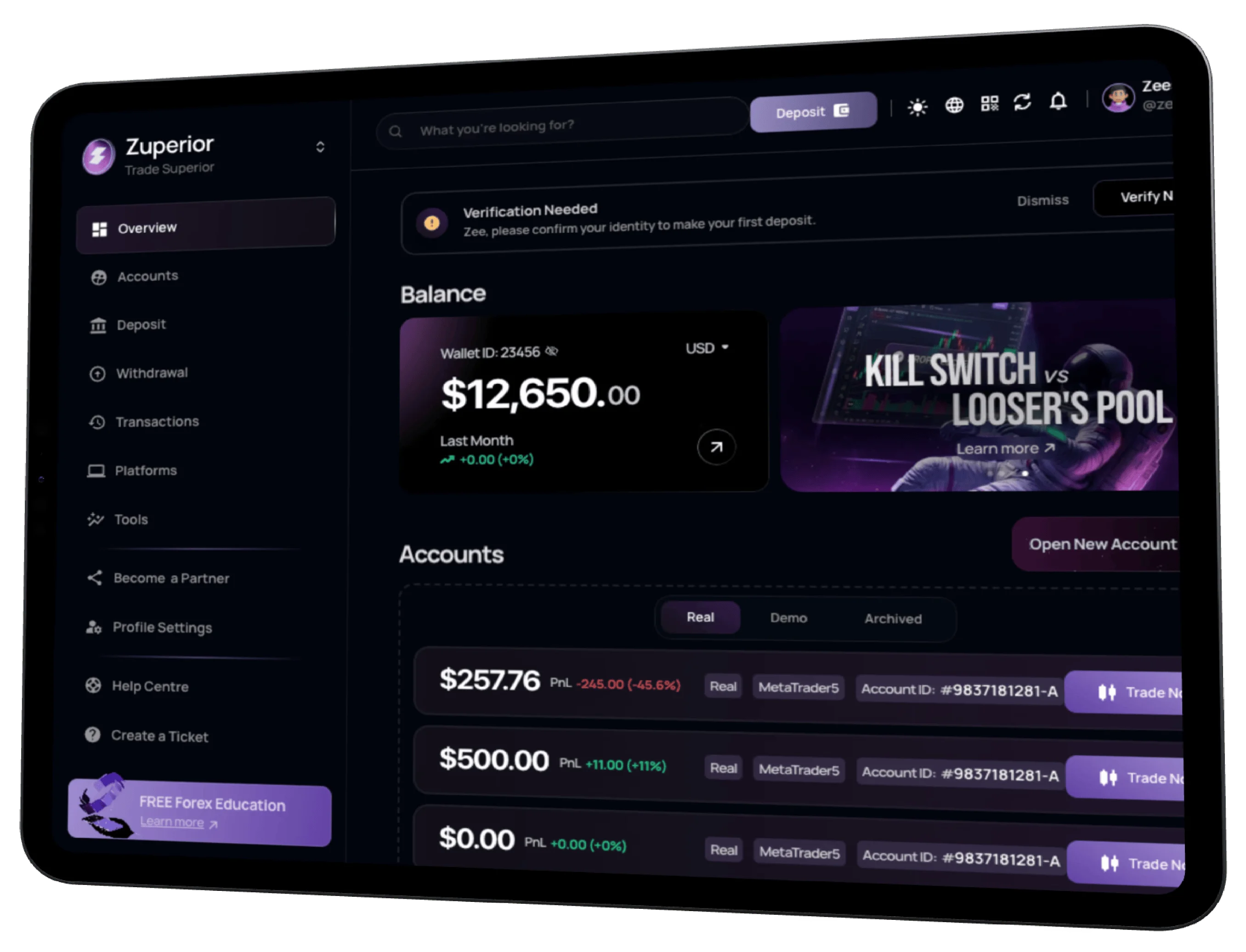 Zuperior Portal Dashboard